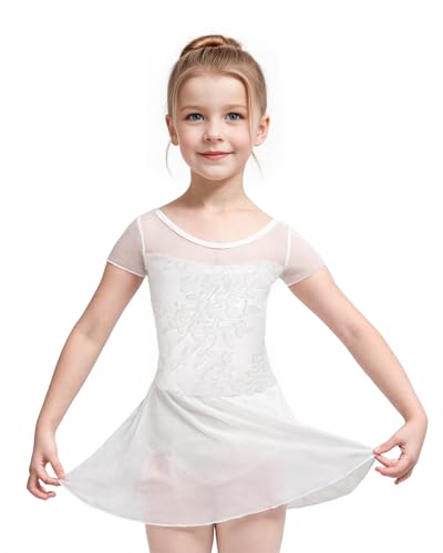 JiAmy Mädchen Ballettkleidung, Kinder Ballettkleid Kurzarm Balletttrikot Ärmelloses Ballettanzug Tanzkleid Tanzbody für 3-11 Jahre von JiAmy