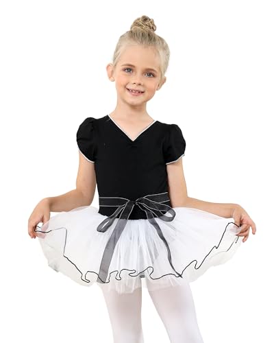 JiAmy Mädchen Ballettkleidung, Mädchen Kurzarm Ballerina Kostüm, Kinder Kleinkind Ballett Tutu Kleid Balletttrikot Ballettanzug Baumwolle Tanz Trikots mit Tutu Röcke Tanzkleidung 3-11 Jahre von JiAmy
