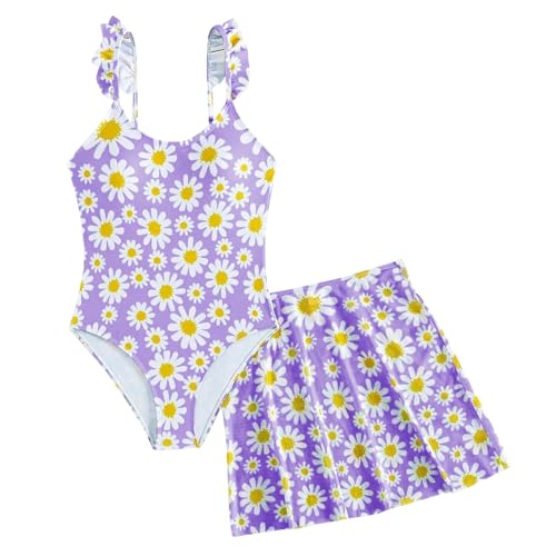 JiAmy Mädchen EIN Stück Badeanzug mit Rüschenrock Sommer Strand Badeanzug Daisy Floral Mädchen Badebekleidung für 9-10 Jahre, Lila (Etikett: 140) von JiAmy