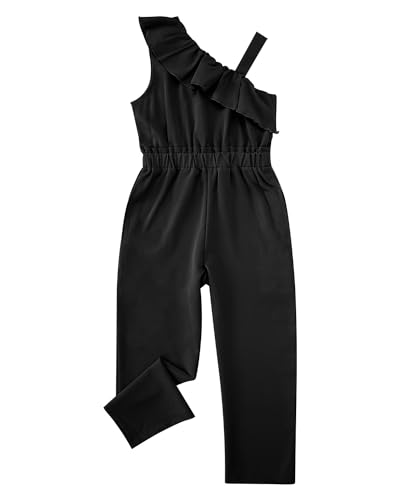 JiAmy Mädchen Jumpsuits Kinder Sling Ruffle Ärmelloses Sommer Overall Causal Jumpsuit Kleidung für Mädchen 7-8 Jahre Schwarz von JiAmy