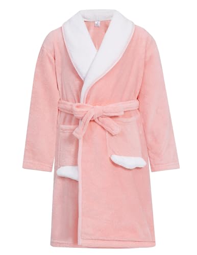 JiAmy Mädchen Bademantel Langer Flauschiger Hausmantel Koralle Plüsch Fleece Lounge Outfit von JiAmy