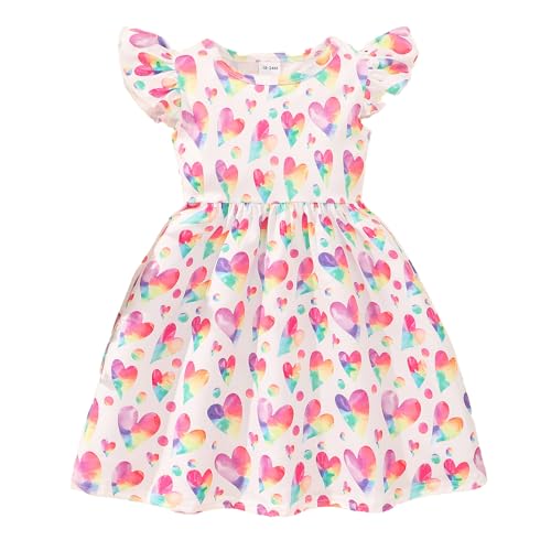JiAmy Mädchen Kleid Rüschen Kurzarm Einhorn Cartoon Prints Bunte Tüll Kleider Kleinkind Frühling Sommer Party Prinzessin Kleidung für 3-4 Jahre Weiß Herz von JiAmy