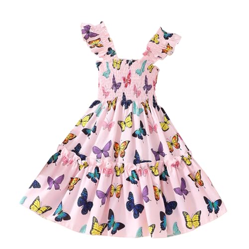 JiAmy Mädchen Kleider Ärmelloses Einhorn Blumen Schmetterling Sommerkleid Kinderkleid Frühling Sommer A-Linie Festlicheskleid für 2-3 Jahre Rosa Schmetterling von JiAmy
