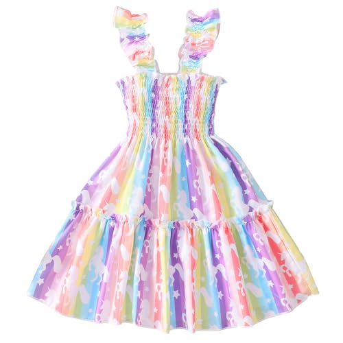 JiAmy Mädchen Kleider Ärmelloses Einhorn Blumen Schmetterling Sommerkleid Kinderkleid Frühling Sommer A-Linie Festlicheskleid für 4-5 Jahre Regenbogen von JiAmy