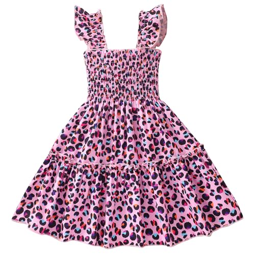 JiAmy Mädchen Kleider Ärmelloses Einhorn Blumen Schmetterling Sommerkleid Kinderkleid Frühling Sommer A-Linie Festlicheskleid für 5-6 Jahre Violett Leopard von JiAmy