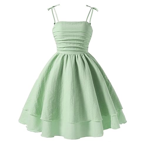JiAmy Mädchen Kleider Ärmelloses Kinderkleider Sommer Kleid Mädchen Swing Trägerkleid Kinder A-Linie Freizeitkleid Einfarbiges Neckholderkleid für 11 Jahre,Grün von JiAmy
