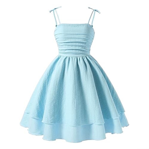 JiAmy Mädchen Kleider Ärmelloses Kinderkleider Sommer Kleid Mädchen Swing Trägerkleid Kinder A-Linie Freizeitkleid Einfarbiges Neckholderkleid für 12 Jahre,Blau von JiAmy