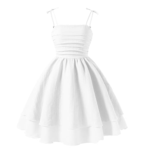 JiAmy Mädchen Kleider Ärmelloses Kinderkleider Sommer Kleid Mädchen Swing Trägerkleid Kinder A-Linie Freizeitkleid Einfarbiges Neckholderkleid für 12 Jahre,Rosa von JiAmy