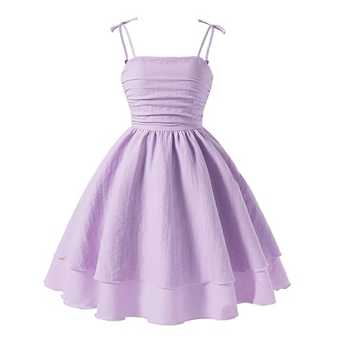 JiAmy Mädchen Kleider Ärmelloses Kinderkleider Sommer Kleid Mädchen Swing Trägerkleid Kinder A-Linie Freizeitkleid Einfarbiges Neckholderkleid für 9 Jahre,Violett von JiAmy