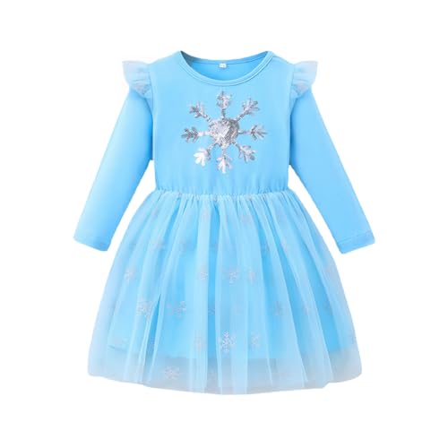 JiAmy Mädchen Kleider Kinder Tüll Meerjungfrau Prinzessin Partykleid Baumwolle Einhorn Herbst Winter Weihnachten Kleider für Mädchen 6-7 Jahre Blau von JiAmy