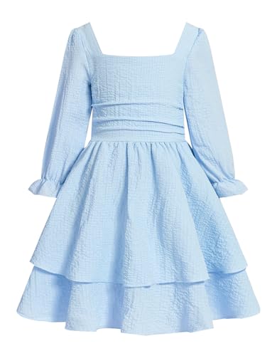 JiAmy Mädchen Kleider Langarm Kinderkleider Partykleider Mädchen Swing A-Linie Stufenkleider Abendkleider Kinder für 9-10 Jahre,Blau von JiAmy