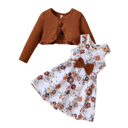 JiAmy Mädchen Kleider und Strickjacke 2Pcs Outfits Set Kleinkind Langarm Gestrickt Rüschen Mantel Floral Print Freizeitkleid Herbst Kleidung für 3-4 Jahre Braun JiAmy Mädchen Kleider und Strickjacke 2Pcs Outfits Set Kleinkind Langarm Gestrickt Rüschen Mantel Floral Print Freizeitkleid Herbst Kleidung für 3-4 Jahre Braun von JiAmy