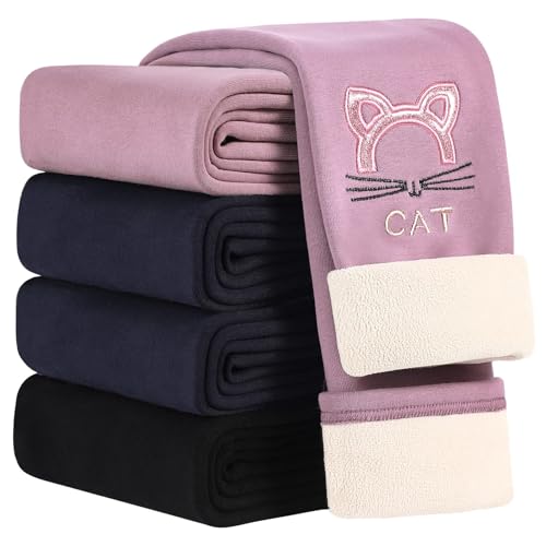 JiAmy Mädchen Leggings Kinder Lang Dehnbar Thermo Leggings Hosen Häschen Muster Herbst Winter Casual Sporthose Mädchen für 5-6 Jahre Violett von JiAmy