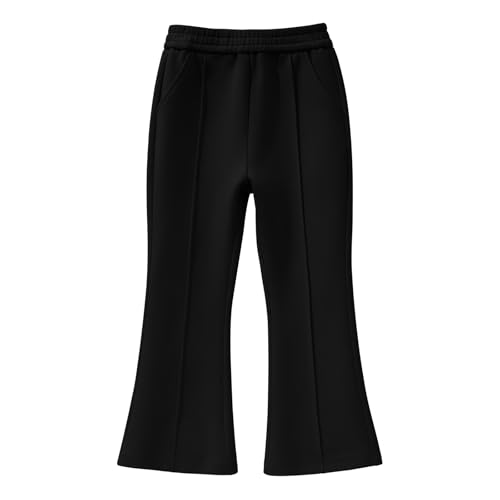 JiAmy Mädchen Schlaghose Kinder Baumwolle Elastische Taille Freizeithose mit Taschen Baggy Flared Sporthose für Mädchen 13-14 Jahre Schwarz von JiAmy