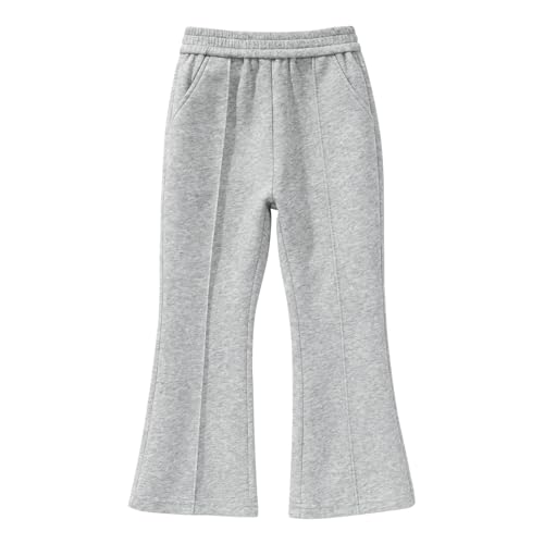 JiAmy Mädchen Schlaghose Kinder Baumwolle Elastische Taille Freizeithose mit Taschen Baggy Flared Sporthose für Mädchen 9-10 Jahre Grau von JiAmy