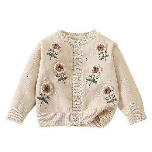 JiAmy Mädchen Strickjacke, Kleinkind Florale Blumendruck Strickkleidung Warmer Pullover Lange Ärmel mit Knöpfen für 2-3 Jahre von JiAmy