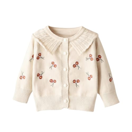 JiAmy Mädchen Strickjacke, Kleinkind Florale Blumendruck Strickkleidung Warmer Pullover Lange Ärmel mit Knöpfen für 4-5 Jahre von JiAmy