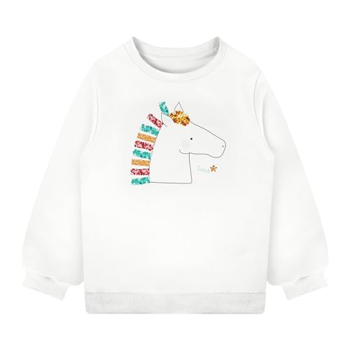 JiAmy Mädchen Sweatshirt Kinder Langarm Pullover Einhorn Langarmshirts Leichtgewicht Sport Kleidung für Frühling Herbst Winter 5-7 Jahre, Weiß1 von JiAmy