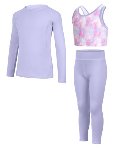 JiAmy Mädchen Yoga Leggings Mädchen Athletic Leggings Training Bras Set Kinder Gym Crop Tank Top Activewear Set für 5-12 Jahre von JiAmy