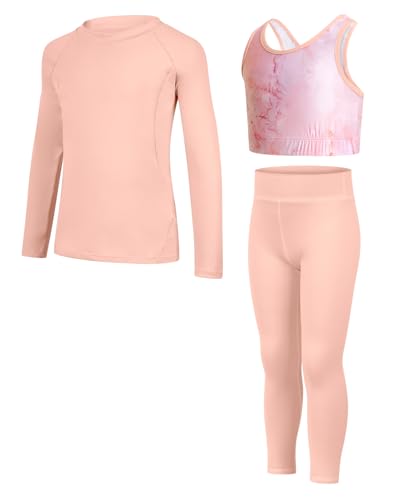 JiAmy Mädchen Yoga Leggings Mädchen Athletic Leggings Training Bras Set Kinder Gym Crop Tank Top Activewear Set für 5-12 Jahre von JiAmy