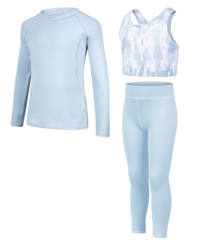 JiAmy Mädchen Yoga Leggings Mädchen Athletic Leggings Training Bras Set Kinder Gym Crop Tank Top Activewear Set für 6-7 Jahre Blau von JiAmy