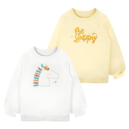 JiAmy Pullover Mädchen Sweatshirt Kinder Langarmshirts Baumwolle Tops Einhorn Bedruckt mit Rundhalsausschnitt MädchenKleidung für 9-11 Jahre, Apricot + Einhorn von JiAmy