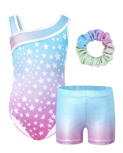 JiAmy Turnanzug Mädchen, Gymnastikanzug Kinder mit Hose Haarband Set, Glänzendes Gymnastik Turnanzug Leotard für 3-4 Jahre Blau Rosa Sterne JiAmy Turnanzug Mädchen, Gymnastikanzug Kinder mit Hose Haarband Set, Glänzendes Gymnastik Turnanzug Leotard für 3-4 Jahre Blau Rosa Sterne von JiAmy