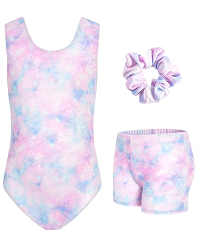 JiAmy Turnanzug Mädchen, Gymnastikanzug Kinder mit Hose Haarband Set, Glänzendes Gymnastik Turnanzug Leotard für 3-4 Jahre von JiAmy