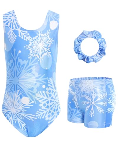 JiAmy Turnanzug Mädchen, Gymnastikanzug Kinder mit Hose Haarband Set, Glänzendes Gymnastik Turnanzug Leotard für 5-6 Jahre von JiAmy