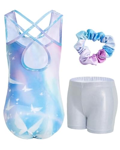 JiAmy Turnanzug Mädchen, Gymnastikanzug Mädchen Kinder Glitzer Gymnastik Turnanzug Leotard mit Strasssteine Set für 3-12 Jahre von JiAmy