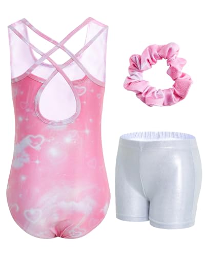 JiAmy Turnanzug Mädchen, Gymnastikanzug Mädchen Kinder Glitzer Gymnastik Turnanzug Leotard mit Strasssteine Set für 3-12 Jahre von JiAmy