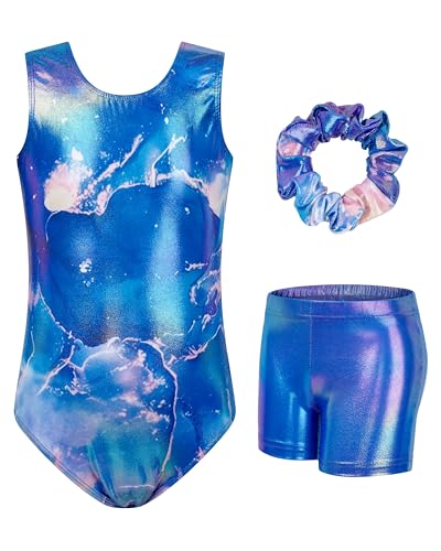 JiAmy Turnanzug Mädchen, Kinder Glitzer Gymnastikanzug Gymnastik Turnanzug Leotard mit Strasssteine Set für 3-12 Jahre von JiAmy