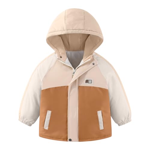 JiAmy Winddicht Kindermantel, Kinder Jacke mit Gefüttert Herbst und Winter Übergangsjacke Softshelljacke mit Taschen Jungen Mädchen mit Kapuze Wintermantel für 3-4 Jahre von JiAmy
