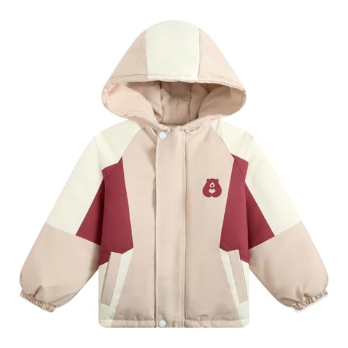 JiAmy Winddicht Kindermantel, Kinder Jacke mit Taschen und Kapuze Jungen Mädchen Winddichte Farbblockiert Jacke mit Gefüttert Herbst und Winter Übergangsjacke Wintermantel für 1-2 Jahre von JiAmy