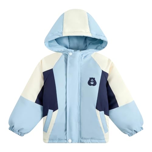JiAmy Winddicht Kindermantel, Kinder Jacke mit Taschen und Kapuze Jungen Mädchen Winddichte Farbblockiert Jacke mit Gefüttert Herbst und Winter Übergangsjacke Wintermantel für 4-5 Jahre von JiAmy