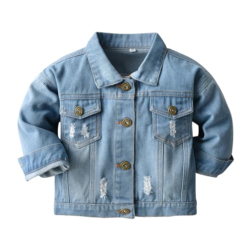 JiAmy Zerrissene Jeansjacke für Kleinkinder und Kinder，Mädchen Jungen Langarm Denim Jacke mit Löchern Mode Outdoorjacke Dünne Denim-Kinderkleidung 6-12 Monate von JiAmy