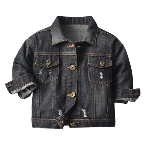 JiAmy Zerrissene Jeansjacke für Kleinkinder und Kinder，Mädchen Jungen Langarm Denim Jacke mit Löchern Mode Outdoorjacke Dünne Denim-Kinderkleidung 6-12 Monate von JiAmy