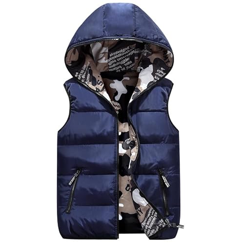 Kinder Daunenweste Winter Kapuzenweste Jungen Maedchen Reversibel Weste Ärmellos Tarnung Winterjacke Blau 5-6 Jahre von JiAmy