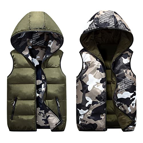 Kinder Daunenweste Winter Kapuzenweste Jungen Maedchen Reversibel Weste Ärmellos Tarnung Winterjacke Grün 9-10 Jahre von JiAmy