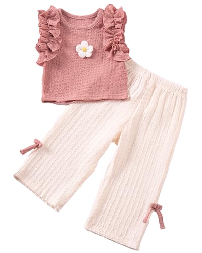 Mädchen 2 Stück Kleidung Set für 2-9 Jahre Süß Zweiteilerset Sommer Outfit Kinder 2Piece Tops und Hosen Set Ruffle Kurze Hemd von JiAmy