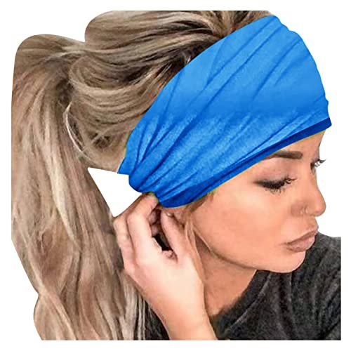 12 Farben Damen Stirnband Yoga Stirnband Sport-Stirnband Baumwolle elastisches Stirnband Sport Stirnband fürs Fitnesstraining, Joggen, Tennis, Sport, Yoga (Blue-2, One Size) von JiJiRuDU