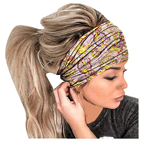 12 Farben Damen Stirnband Yoga Stirnband Sport-Stirnband Baumwolle elastisches Stirnband Sport Stirnband fürs Fitnesstraining, Joggen, Tennis, Sport, Yoga (Yellow-3, One Size) von JiJiRuDU
