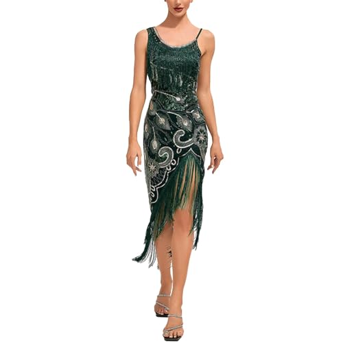 1920s Vintage Kleid Damen Flapper Charleston Kleid Pailletten Perlen Quasten Gatsby Cocktail Party Kostüm Kleid 20er Jahre Retro Stil Abschlussballkleid Cocktailkleid Damen Fasching Kostüm Kleid von JiJiRuDU