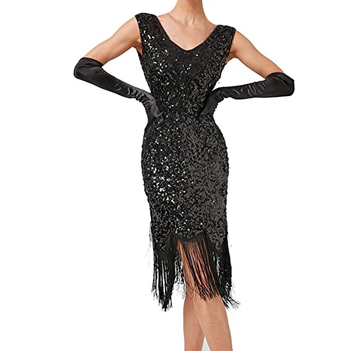 1920s Vintage Kleid Damen Flapper Charleston Kleid Pailletten Perlen Quasten Gatsby Cocktail Party Kostüm Kleid 20er Jahre Retro Stil Abschlussballkleid Cocktailkleid Damen Fasching Kostüm Kleid von JiJiRuDU