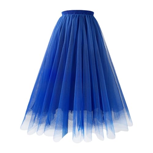 Blau Tüllrock Damen Lang Tüll Rock 50er Karneval Kostüm Damen Knielange Tüllrock Elastische Hohe Taille A-Linie Mesh Swing Unterrock Rockabilly Maxirock Crinoline Party Ballkleid Abendkleid von JiJiRuDU