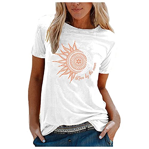 Bluse Damen Sommer, Sommer Damen T-Shirt Sunflower Print Muster Kurzarm Rundhalsausschnitt Basic Kurzarm Lose Damen Rundhals Casual Top Longshirt Damen von JiJiRuDU