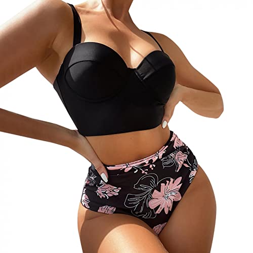 Damen Bikini Set Bademode Damen Bauchweg Bikini Push Up Bikinitop High Waist Triangel Bikinihose Zweiteiliger Badeanzug Sommer Strandkleidung von JiJiRuDU