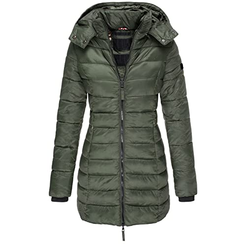 JiJiRuDU Damen Daunenmantel Mit Kapuze Winterjacke Warm Gefüttert Steppjacke Outdoor Wintermantel Lang Daunenjacke Frauen Zipper Mantel Winter Puffer Skijacke Dicke Steppmantel von JiJiRuDU