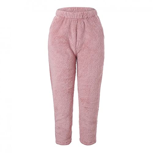 Damen Fleece Plüsch Dicke Schlafanzughose Kuschelige Cat Gestickt Pants einfarbig Flauschige Sport Hosen warme weiche Home Jogginghose Yogahose von JiJiRuDU