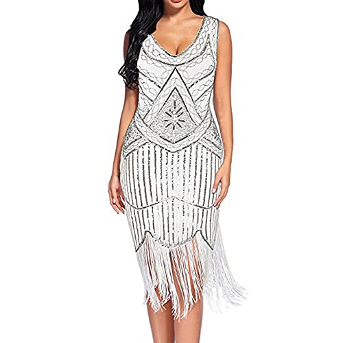 Damen Pailletten 1920s Kleid Flapper Charleston Kleid Pailletten Perlen Quasten Gatsby Cocktail Party Kostüm Kleid 20er Jahre Cocktailkleid Abendkleid Partykleid Damen Fasching Kostüm Paillettenkleid von JiJiRuDU